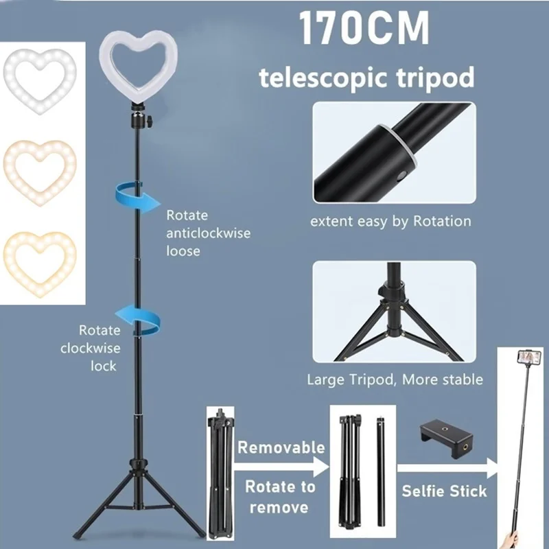 Диммируемый кольцевой светильник для селфи Led лампа в форме сердца фотографии со