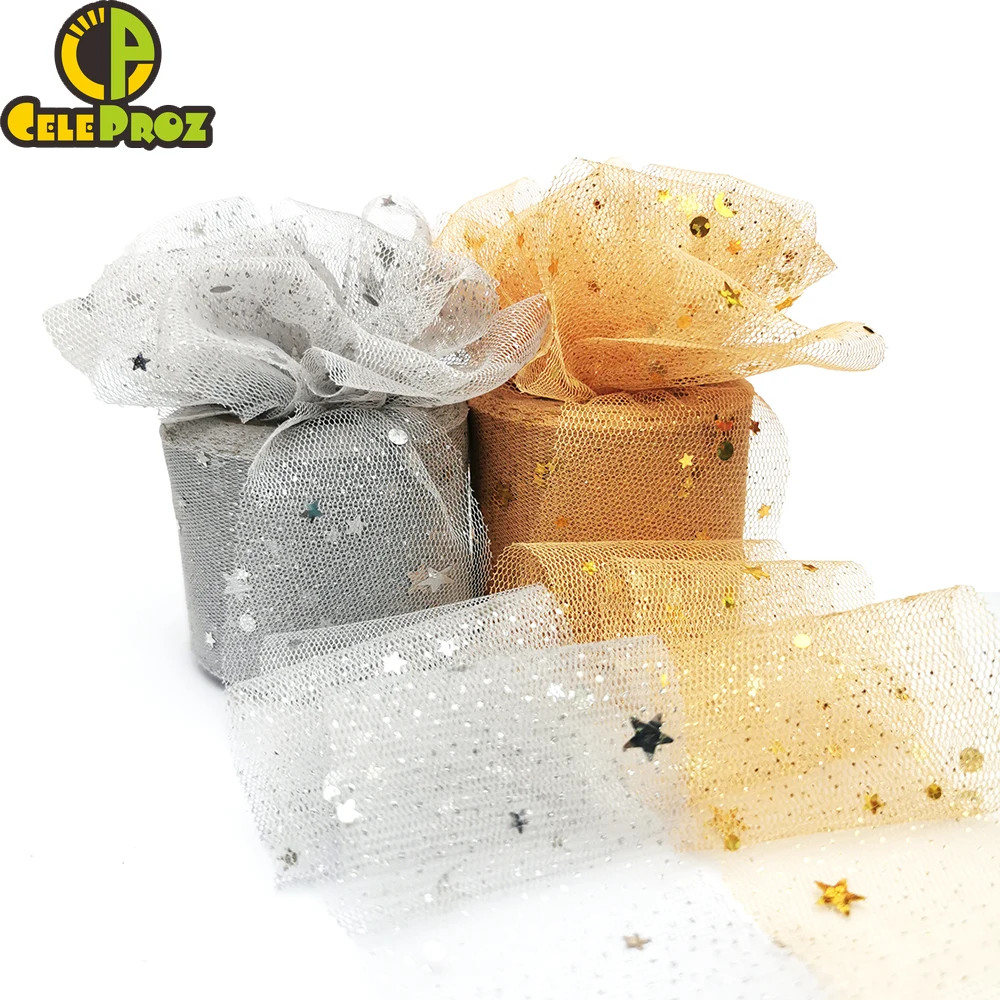 6 см Звезда Луна Тюль конфетти блесток Лента мягкая прозрачная органза сетка