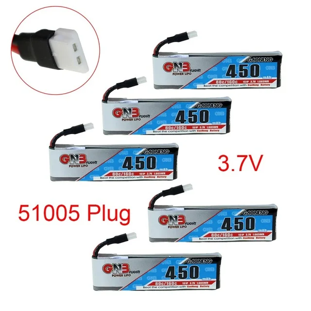 5PCS 3.7V 51005 Аккумуляторная батарея Gaoneng 3,7 V 3,8 V 450mAh 1S 80C 160C Lipo с белой вилкой для RC FPV Racing Cine Whoop BetaFPV Drone - Цвет: 5PCS 3.7V 51005