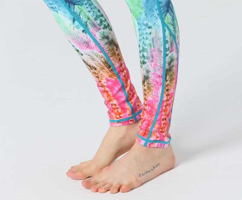 digital printing Mint Green Art Leggings high waist band Elastic yoga pants Fitness Slim Sporty Gym for Women Trousers | Спорт и