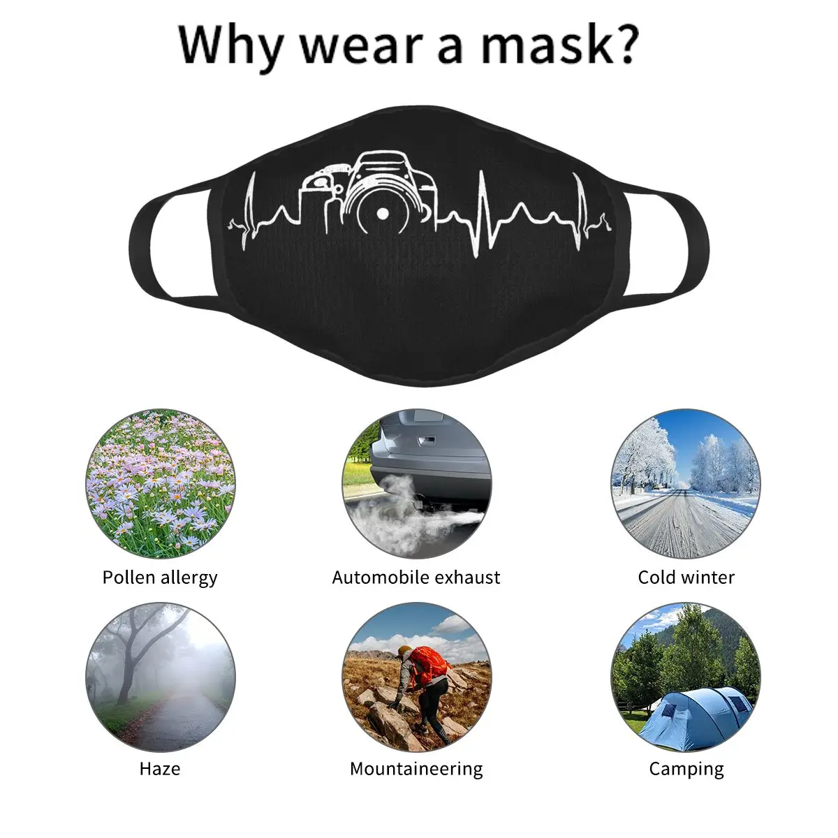 Heartbeat Of Camera Reusable Mouth Face Mask Photographer Anti Haze Dustproof Protection Cover Respirator Muffle | Аксессуары для