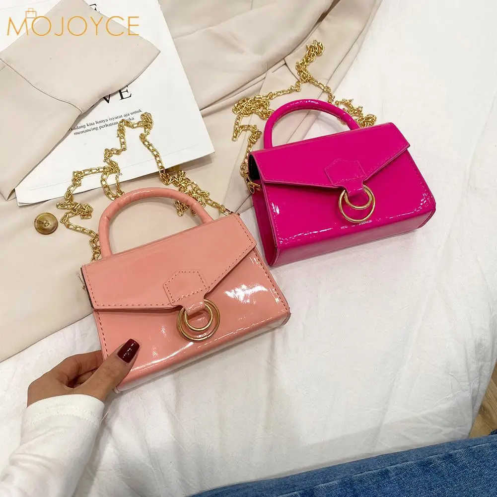 

Fashion Women Pure Color Chain PU Leather Shoulder Crossbody Messenger Bags Casual Ladies Small Top-handle Handbags