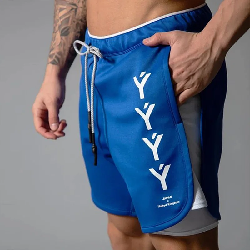 Мужские модные шорты для фитнеса двухслойные спортивные Повседневные Дышащие