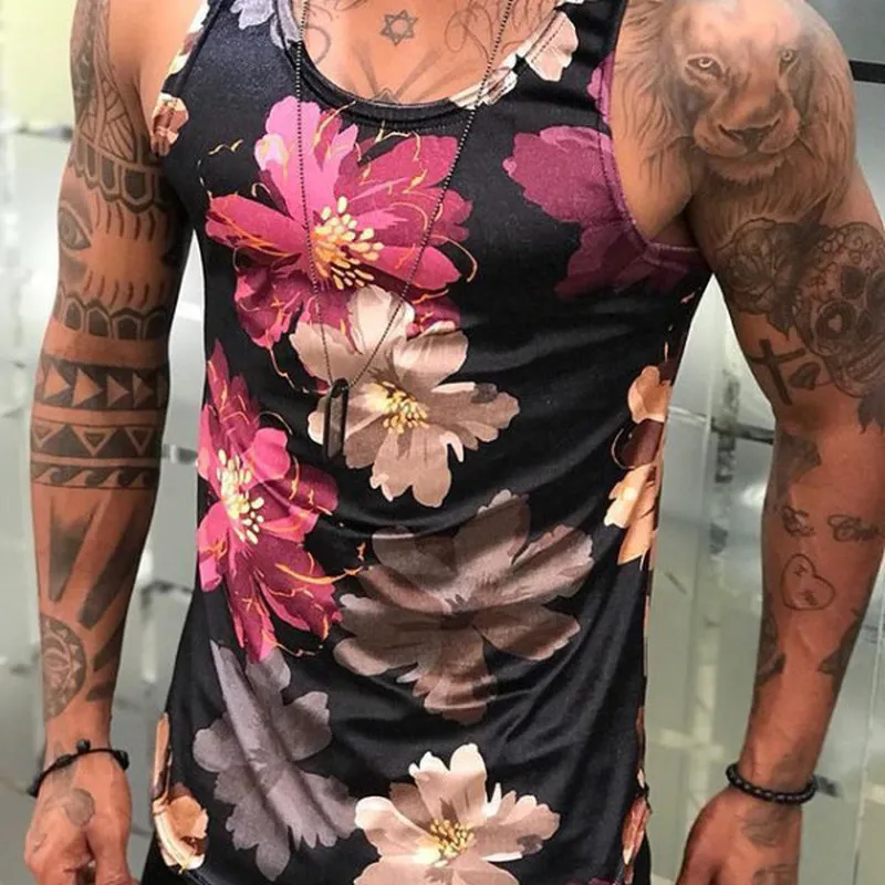 

Men's Tank Top Summer 2021 Sleeveless Shirts Moon and Sun Print Fitness Clothing Men Casual Sports Slim Vest Harajuku Tops Shirt