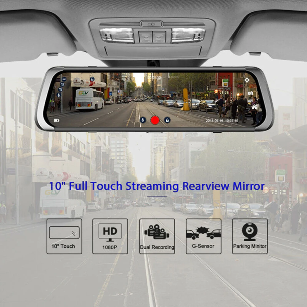 10'' Dual Lens Full HD 1080P Dash Cam Car DVR Rearview Mirror Backup Camera Recorder Registratory Camcorder | Автомобили и
