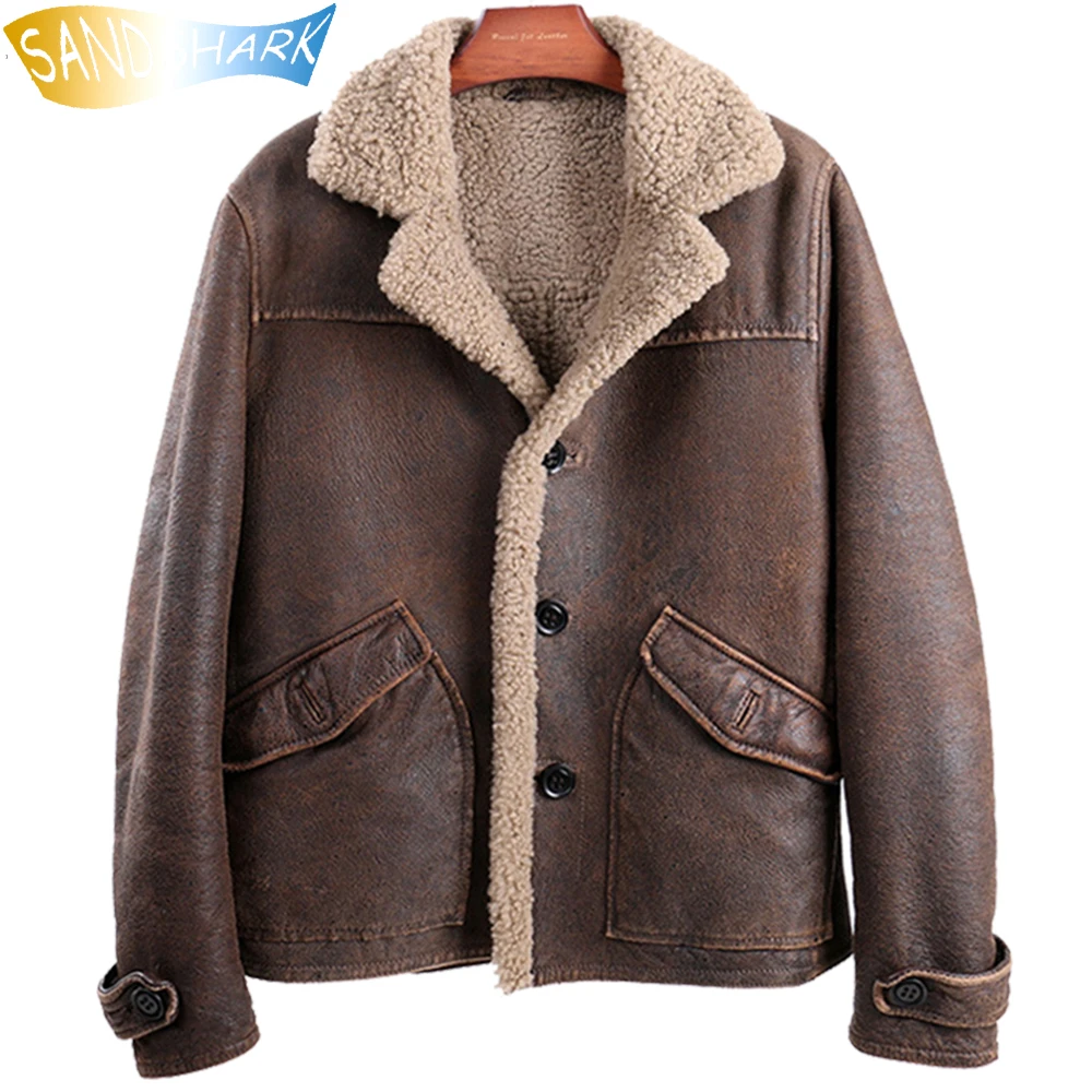 

Genuine Sheepskin Leather Jackets For Men 2021 High Quality Shearling Lining Air Flight Coats Male Winter Leather Warm Overcoats