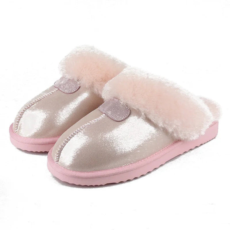 Pink cloth pattern UVWP женская домашняя обувь из натуральной овечьей кожи с натуральным мехом; зимние тапочки для женщин; домашняя обувь; теплые шерстяные тапочки - Цвет: Pink cloth pattern
