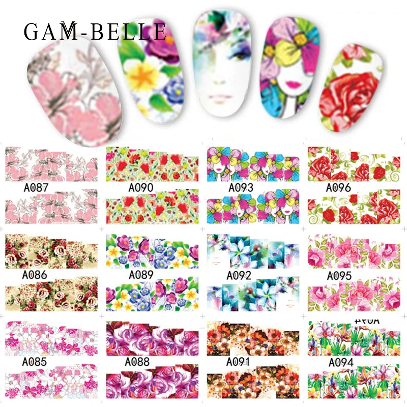 

GAM-BELLE 12pcs Ink Watercolor Flower Sticker for Nails Water Sliders Manicure Colorful Foil Designs Nail Decals Decorations
