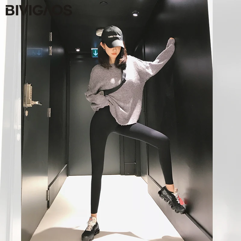 BIVIGAOS Женские обтягивающие леггинсы черные облегающие с высокой талией и для