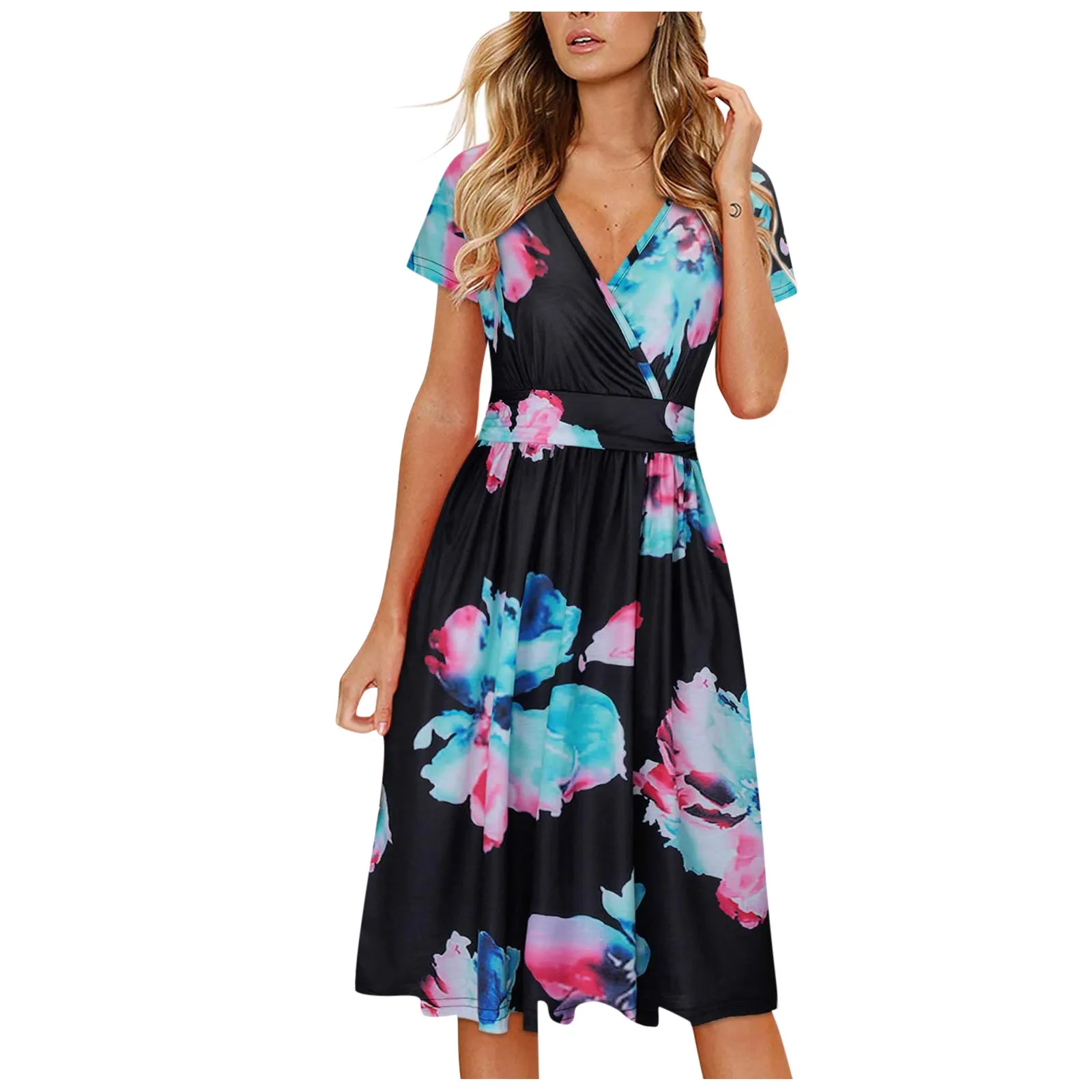 

Платья для женщин 2021 модные пляжные в богемном стиле с коротким рукавом на каждый день с цветочным принтом пляжное платье макси Свободное п...