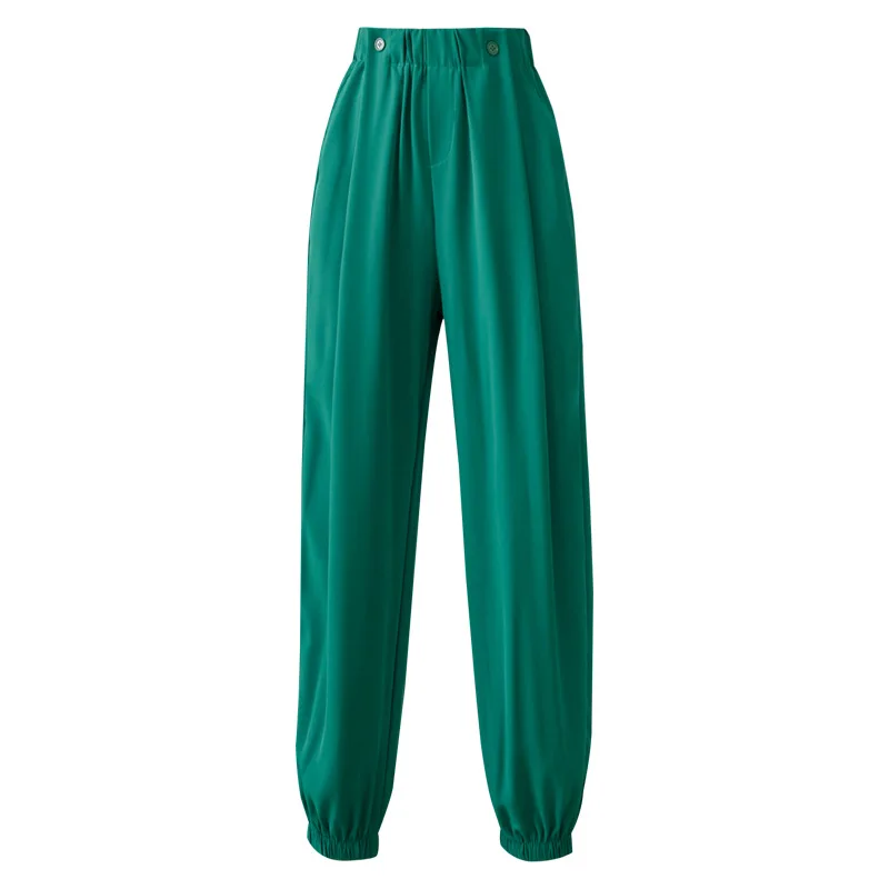 

Korean New Ice Silk Drop Feeling Leggings Women Summer Two Buttons High Waist Cargo Pants Women