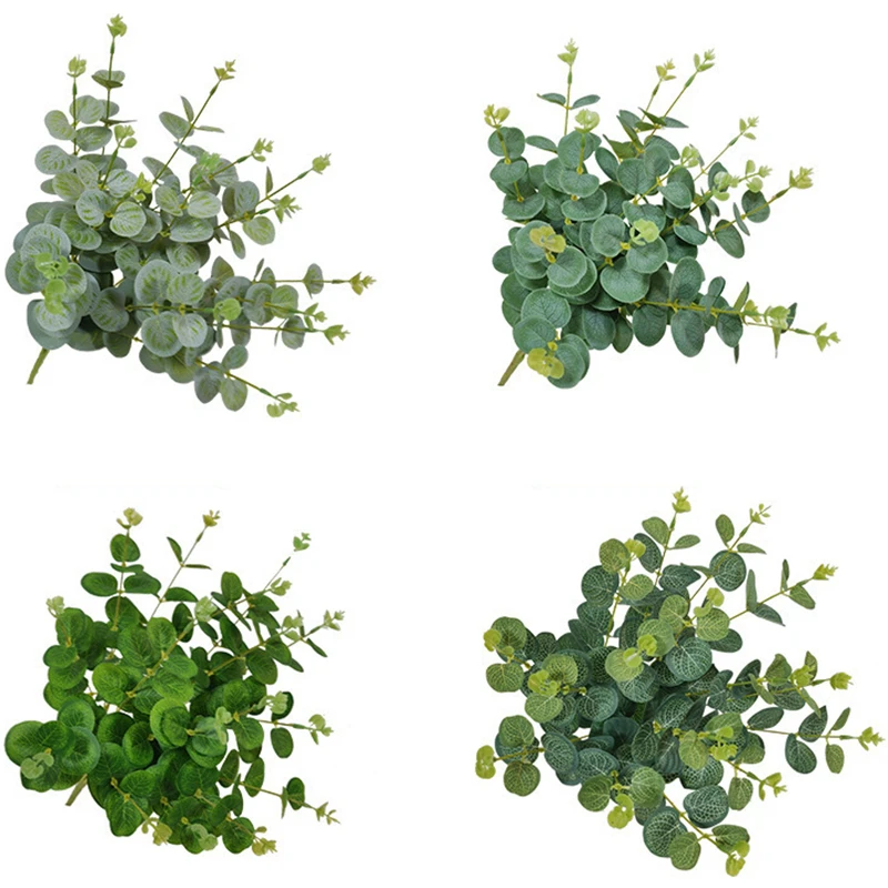 

Zerolife 4 Hends 16 forks Artificial Plant Eucalyptus Money Leaf Home Wedding Decor Flower Arrangement Photography Props Green
