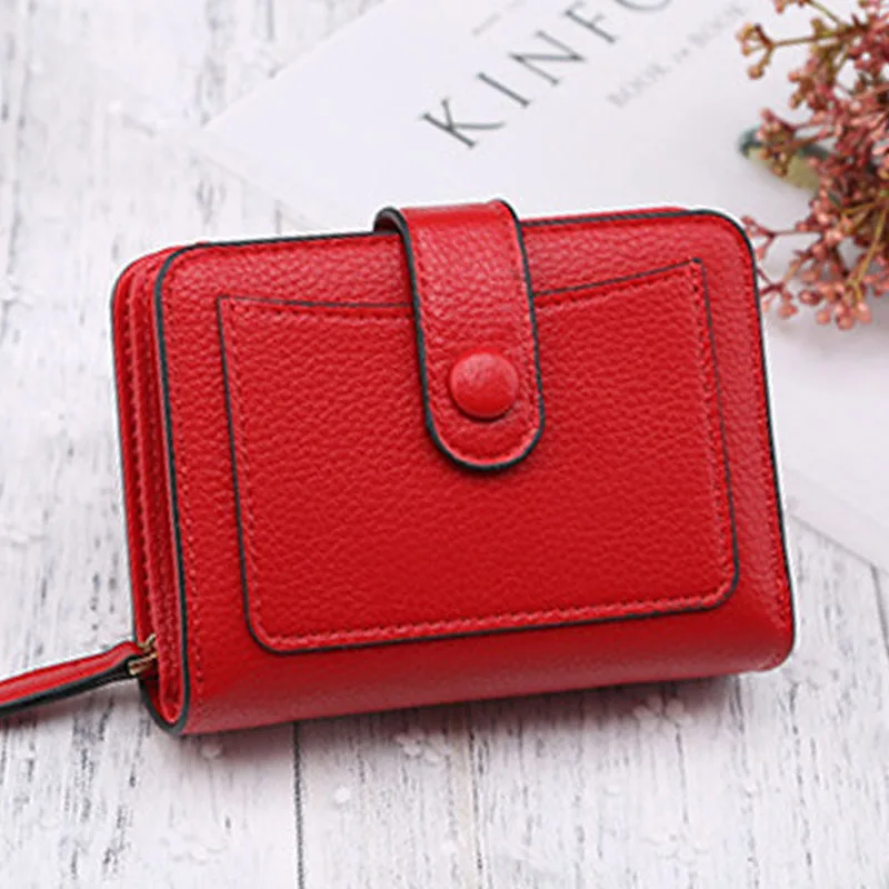 

Leather Women's Wallets New Fashion Multifunctional Buckle Small Mini Purses Women Solid Color Coin Purses Female Wallet #20