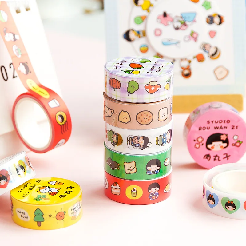 

Cute Cartoon Character Tape Student Supplies Hand Account Material Sticker Girl DIY Decoration Seal Tape Roll Book Sticker