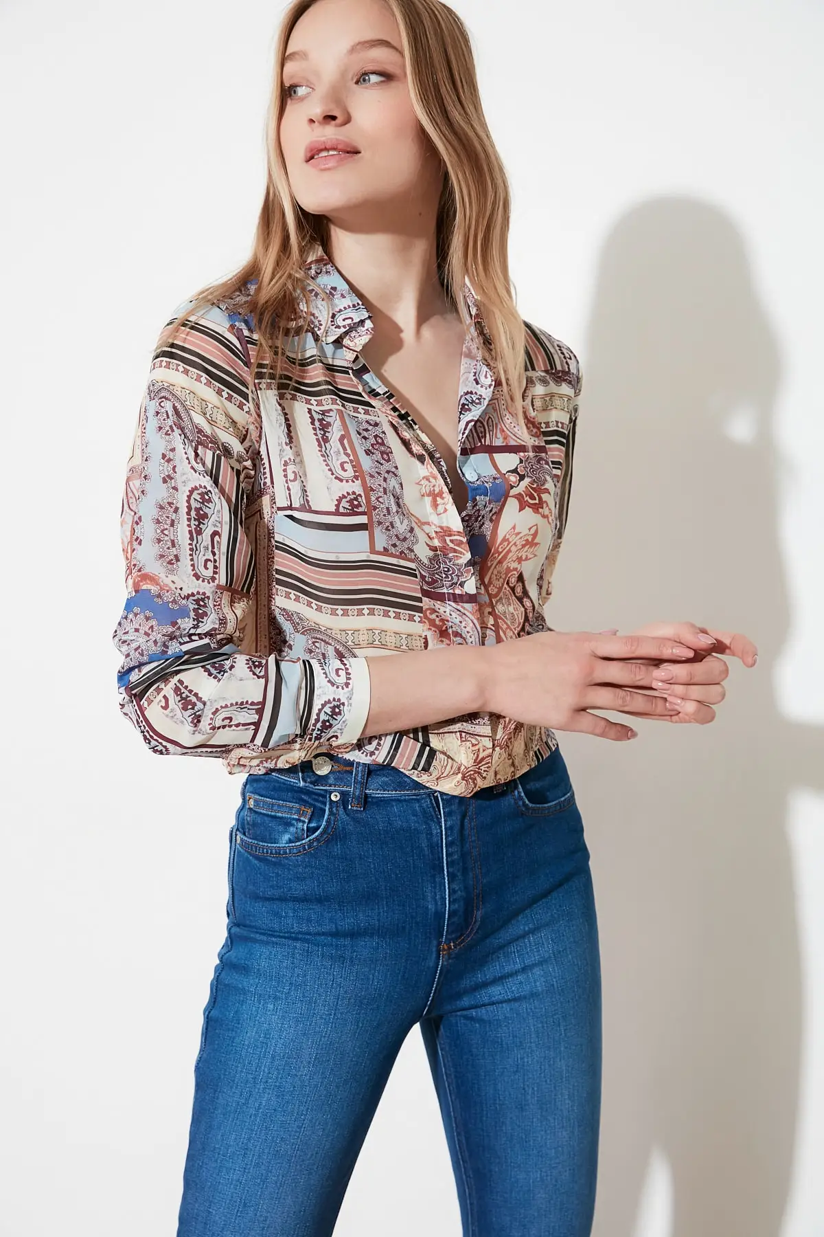 Trendyol Blue Print Shirt TOFSS19AP0014 | Женская одежда