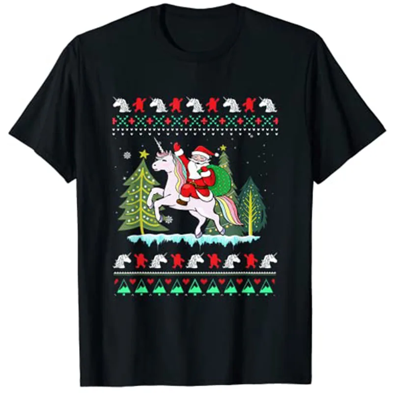 

Santa Claus Riding Unicorn Christmas T-Shirt Xmas Tee Tops