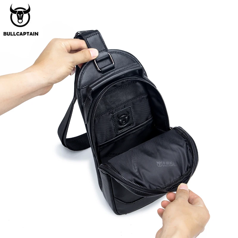 BULLCAPTAIN Men's Leather Handbag Casual Large-Capacity Leather Bag Business Travel One-Shoulder Messenger Bag