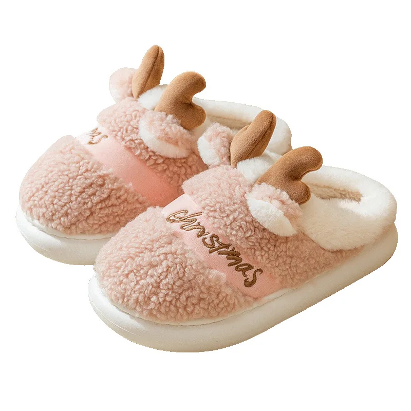 

2021 Cartoon Cotton Slippers Winter Christmas Deer Cute Home Suede Slippers Indoor Thick Bottom Warm Couple Slippers