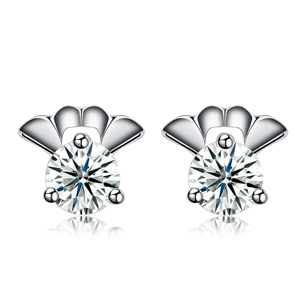 

SILVERHOO Fan Shape 925 Sterling Silver Stud Earring For Women Shine Clear Cubic Zirconia Small Earring Anniversary Fine Jewelry