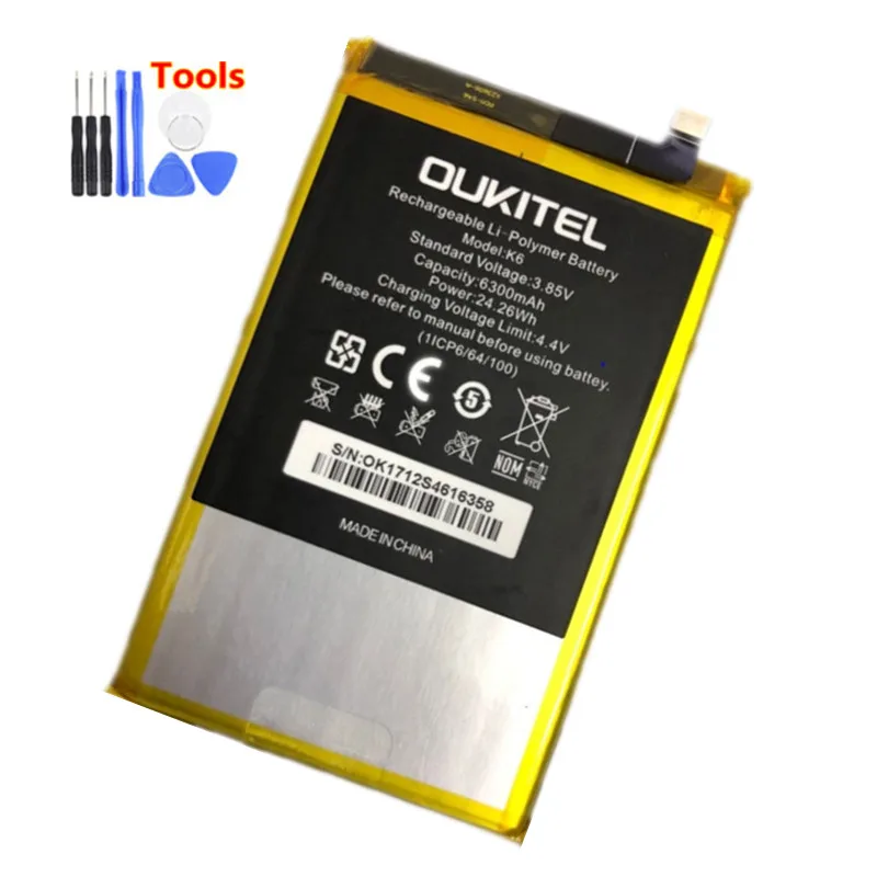 Oukitel K6 батарея 100% оригинал 6300 мАч запасная Замена для мобильный телефон +