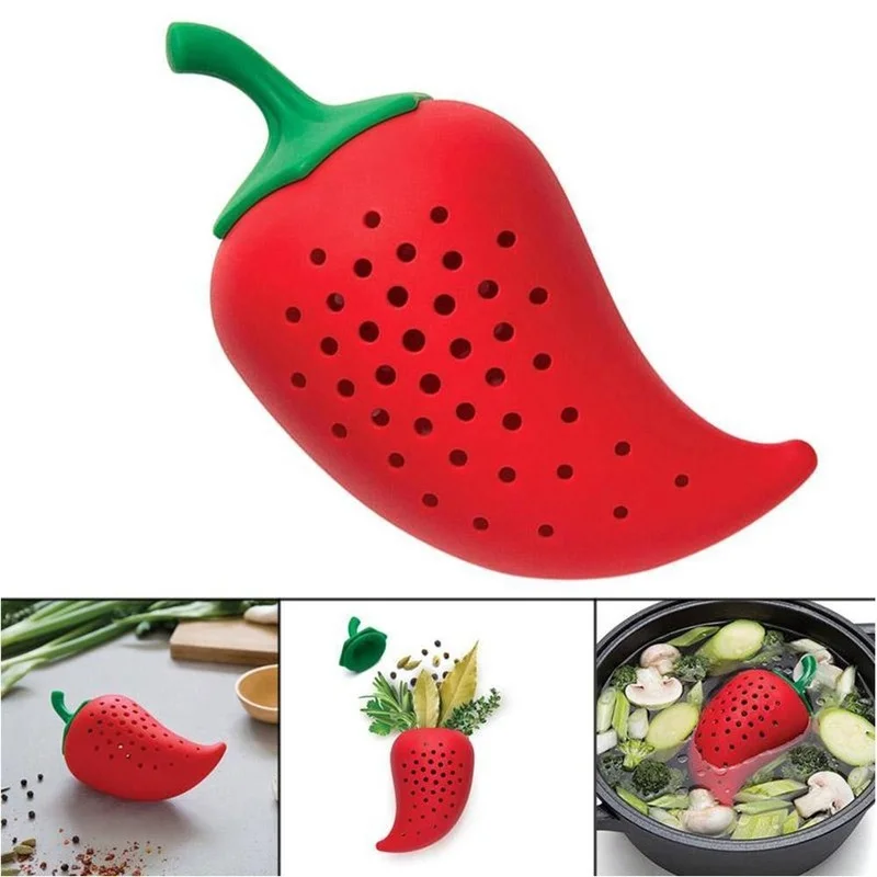 Creative Chili Shape Spice Filter Stew and Soup Silicone Seasoning Bag Practical Kitchen Tools Cooking Tools Kitchen Tools