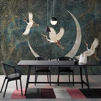 custom wall cloth abstract line pine tree crane moon wallpaper modern creative art decor living room bedroom papel de parede