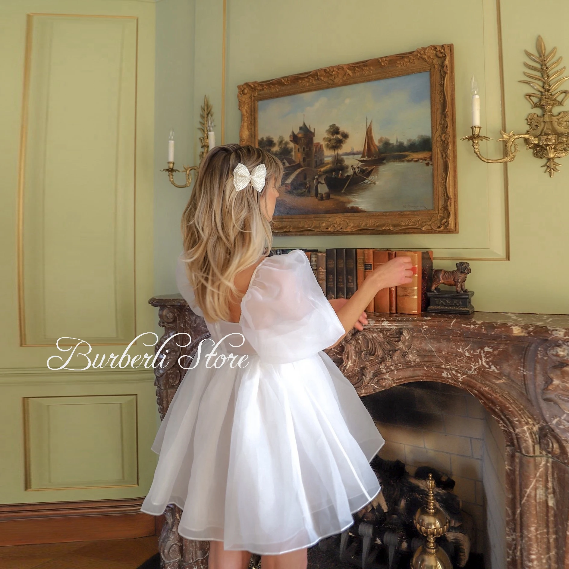 

Charming White Ruffles Tulle Mini Princess Dresses See Thry Puff Sleeves A-line Short Women Summer Dress Plus Size