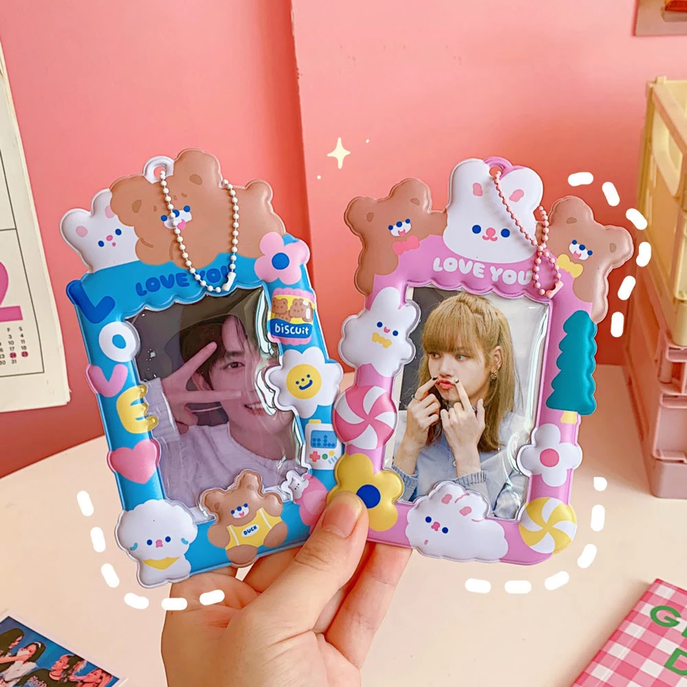 

Ins Kawaii Bear Card Holder Cartoon ID Credit Card Holder Business Badge Card Case Cover Chain Protector Idol Photo Sleeves
