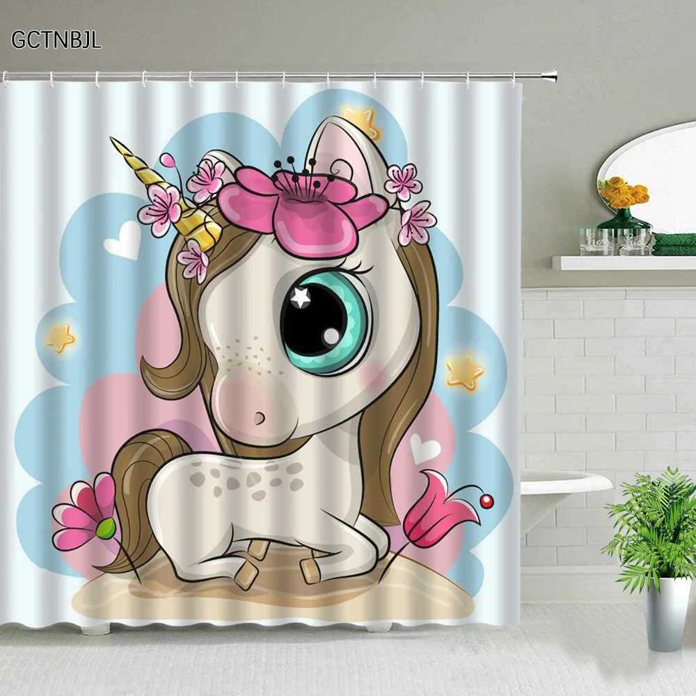 Занавески для душа с милым единорогом декоративные водонепроницаемые шторы