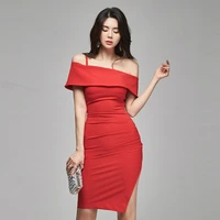 slash neck high split sexy sexy dresses party night club dress 2020 slim corset tight red dresses for woman sheer vestidos de