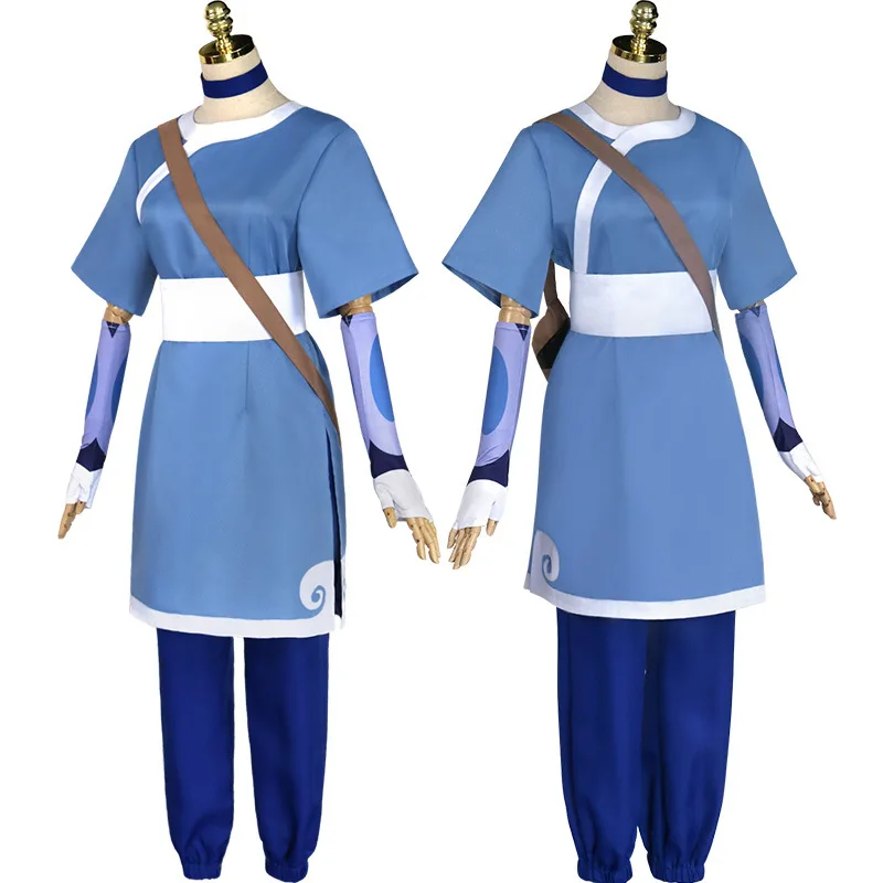 

Katara Cosplay Costume Anime Avatar The Last Airbender Cosplay Costume Full Set Necklace+Bag+Wig