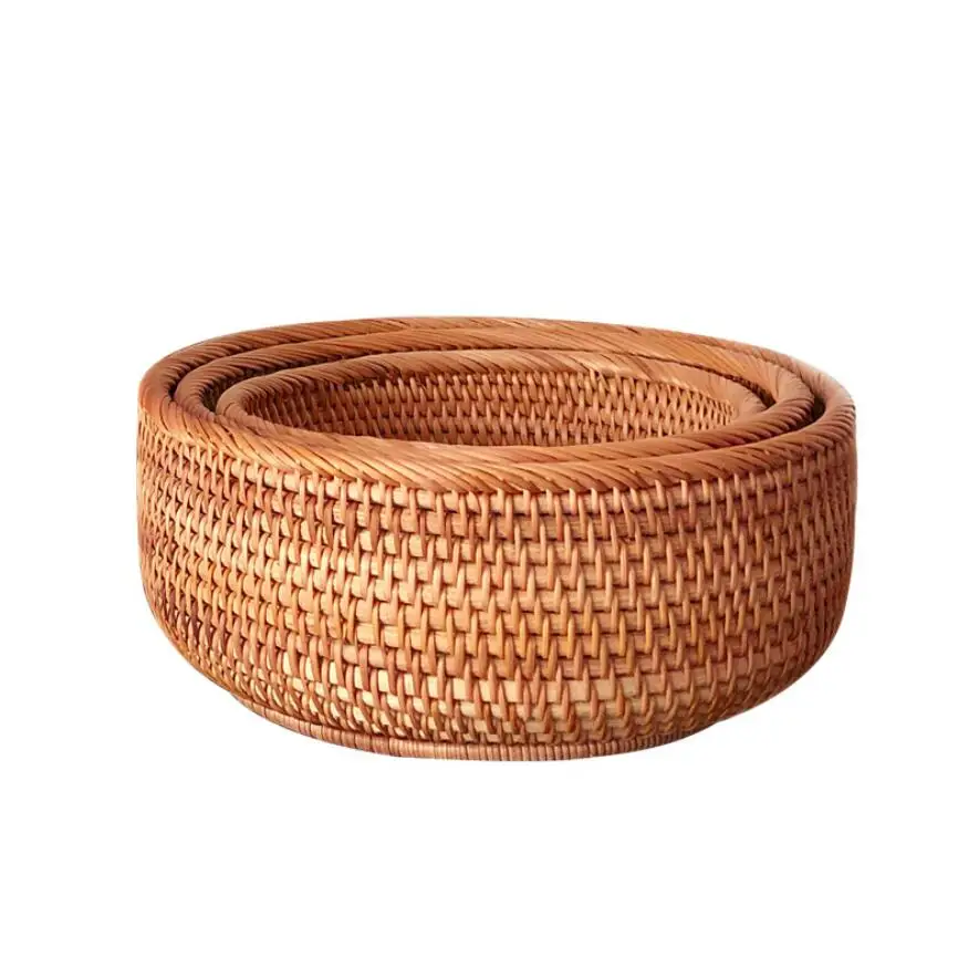 

Storage Basket Rattan Storage Tray Wicker Basket Bread Fruit Food Breakfast Display Hand-Woven Rattan Basket Home Decor Crafts