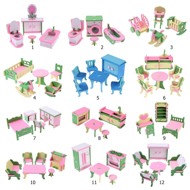 

Miniature Furniture Doll House Wooden DIY Bathroom Dollhouse Furniture Living Room Kitchen House Doll House Toys For Girls Gifts