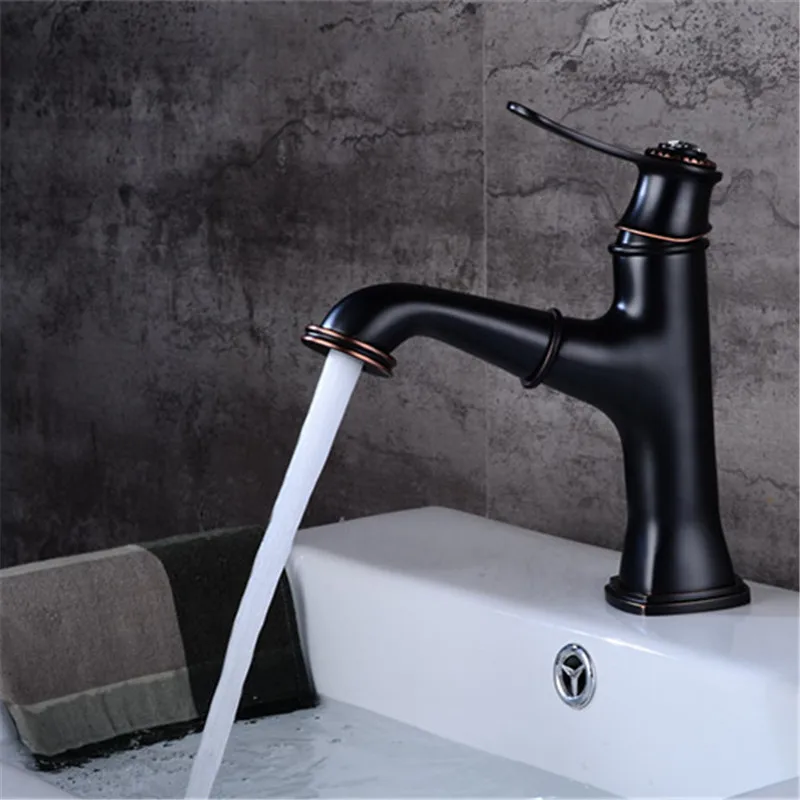 

Basin Faucets Black/Brown Brass Pull Out Bathroom Wash-basin Faucet Deck Mounted Cold Hot Water Sink Crane Mixing Taps Torneira