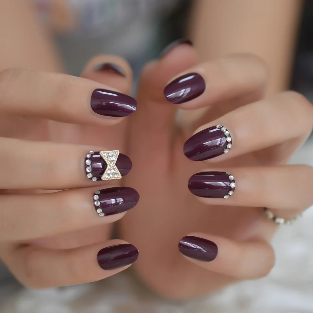 

Chocolate Fingernails Short Squoval Bowtie Nails Jewelry Charms Simple Nails With Designs Supplies For professionals Flase Nails