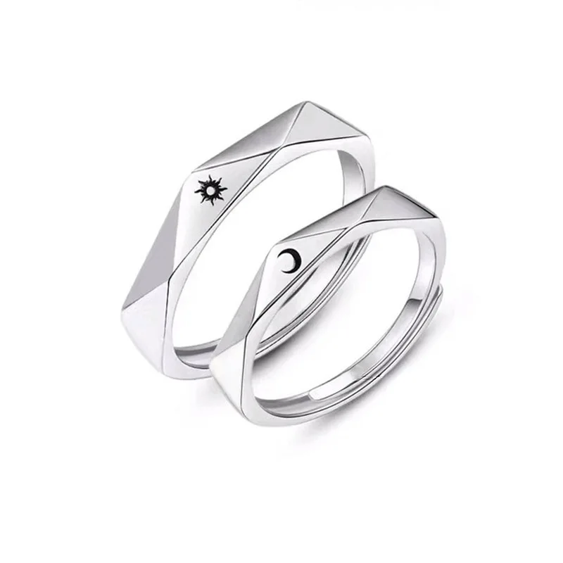 

Fashion Sun Moon Rhombus Couple Rings Silver Color Original Niche Design Adjustable Ring Lover Anniversary Gift Wedding Jewelry