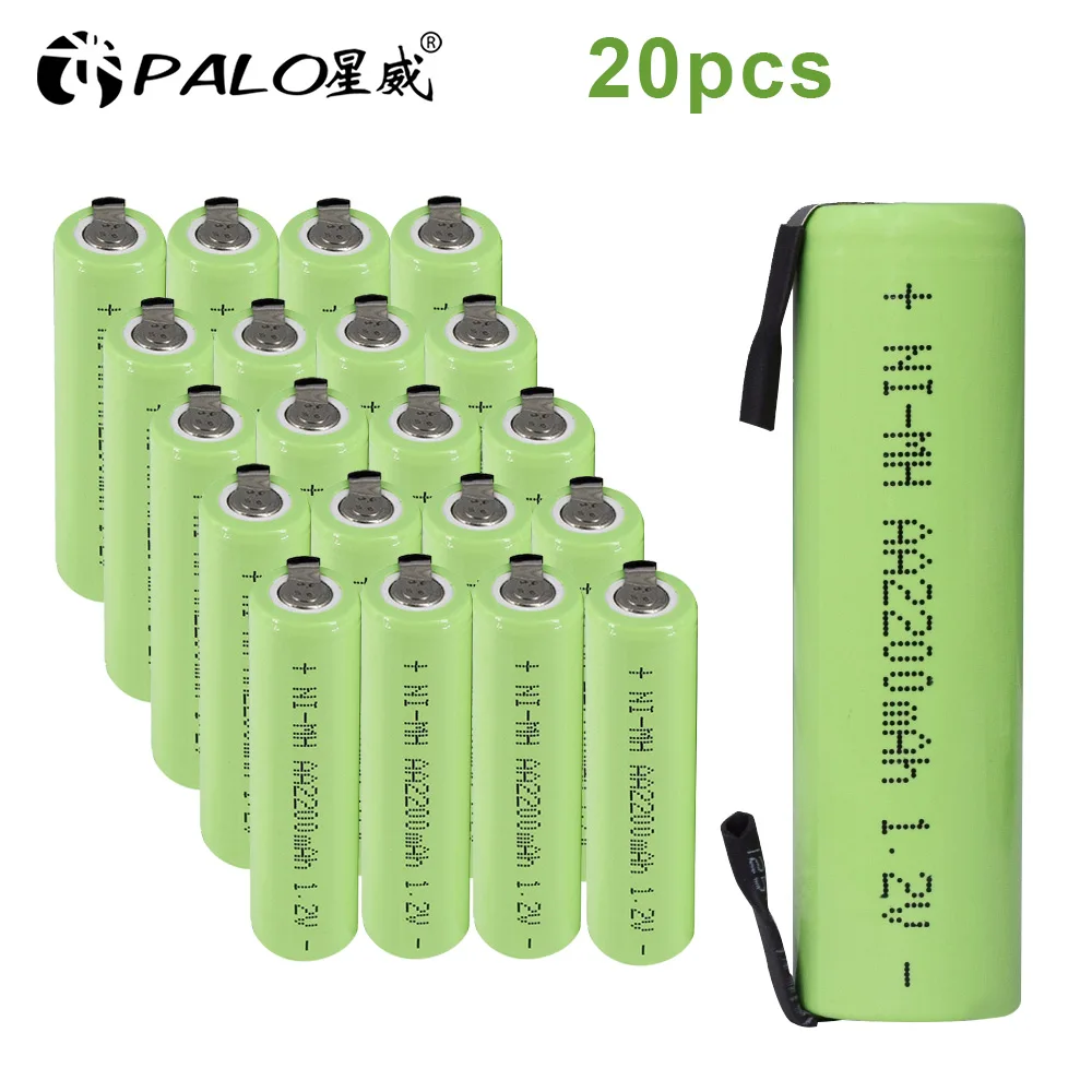 20pcs PALO 1,2 V AA Аккумуляторная батарея 2200mah 2A Ni-MH nimh сотовый пакет с вкладками шпильки для Philips Электробритва Braun зубные щетки - Цвет: 20pcs