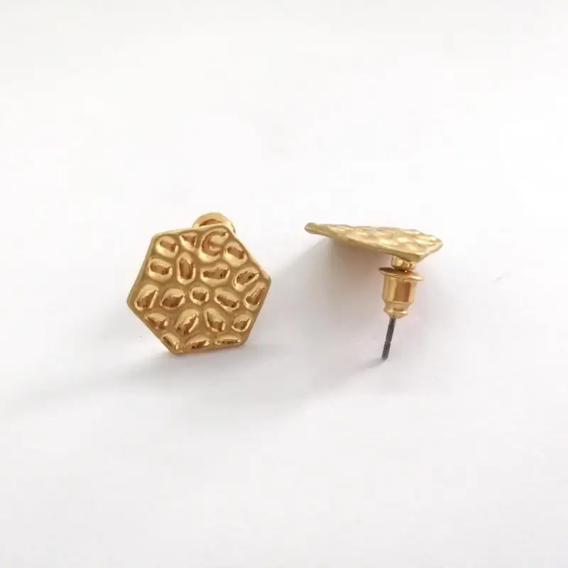 Hammered Geometric Metallic Button Studs Earrings for Women Hexagon | Украшения и аксессуары