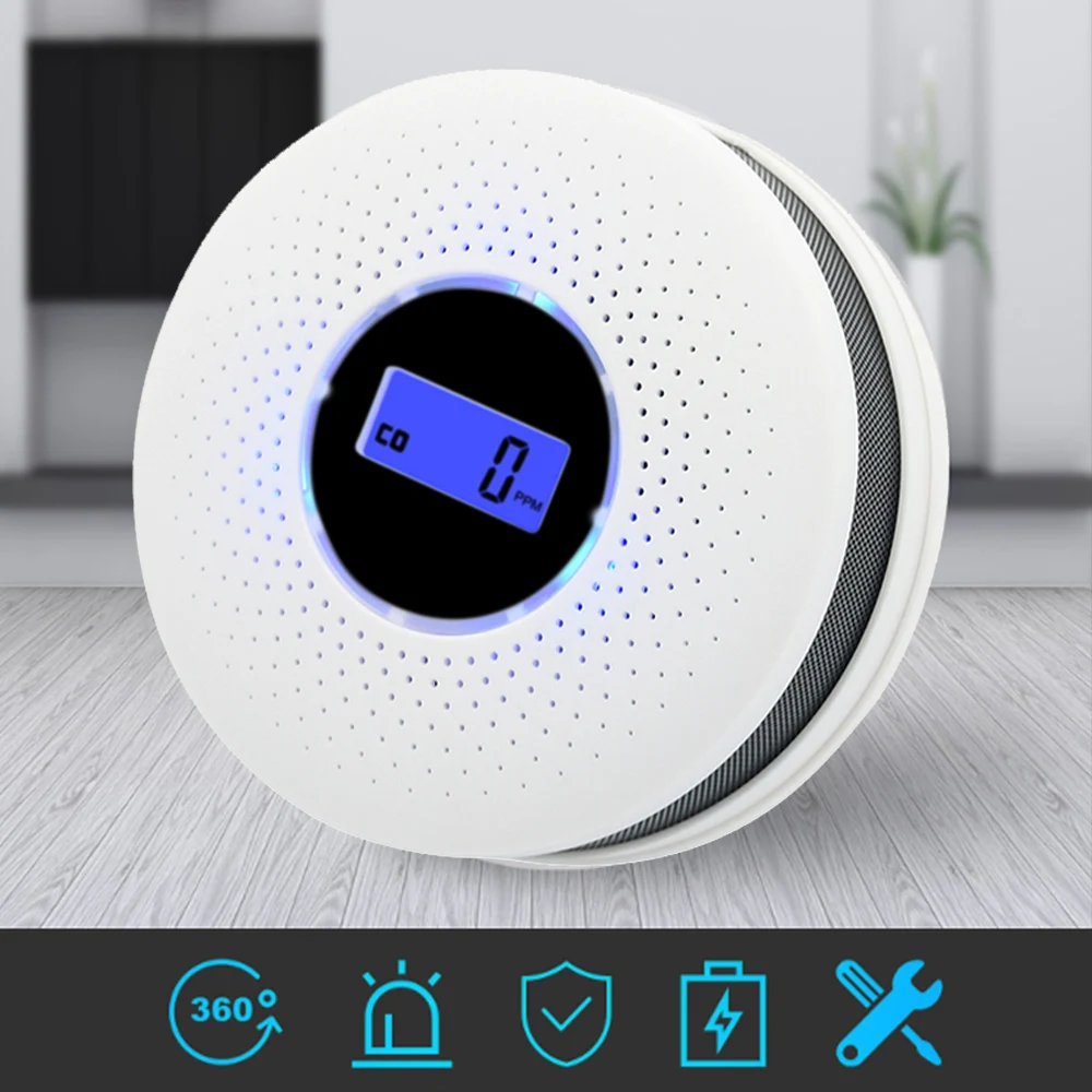 2 in 1 Smoke Carbon Monoxide Combo Detector CO Gas Alarm Sensor with LED Indicator Battery Power | Безопасность и защита