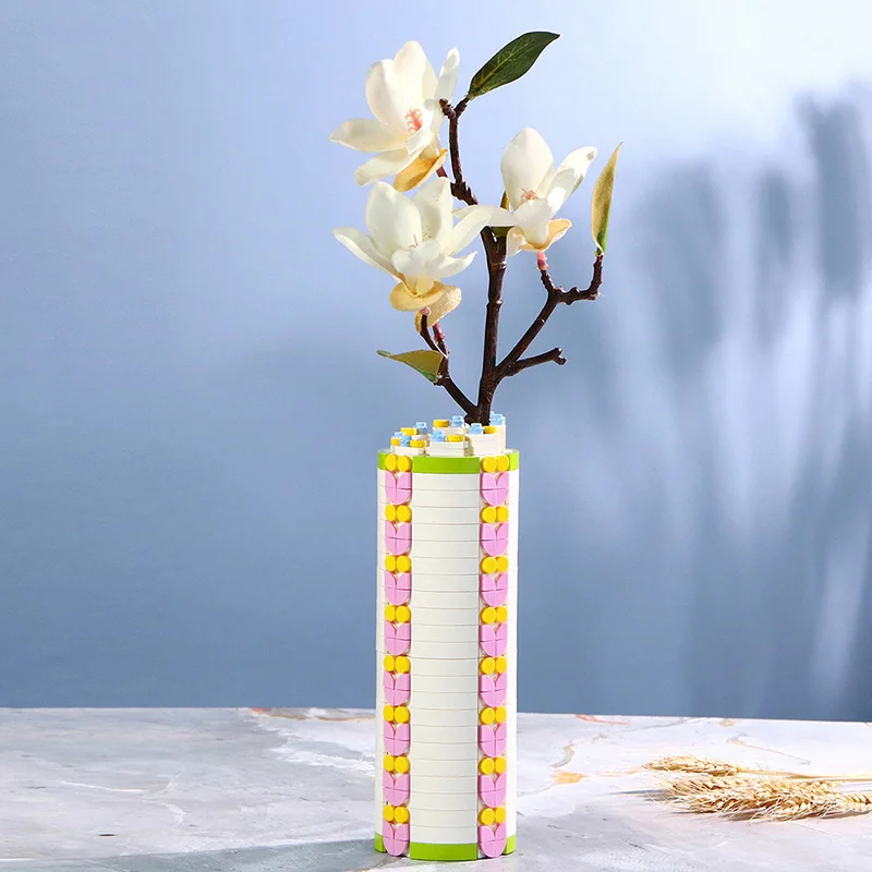 

MOC DIY Plants Color Vase Potted Flowers Pink Blossom Building Blocks Brick Accessories Model Home Decorations Toys for Gifts