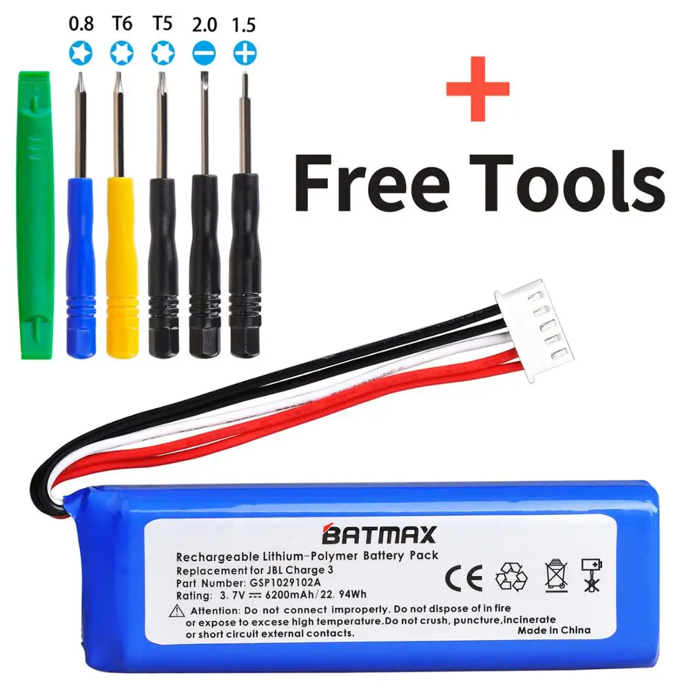 

3.7V 6200mAh Battery Bateria GSP1029102A for JBL Charge 3