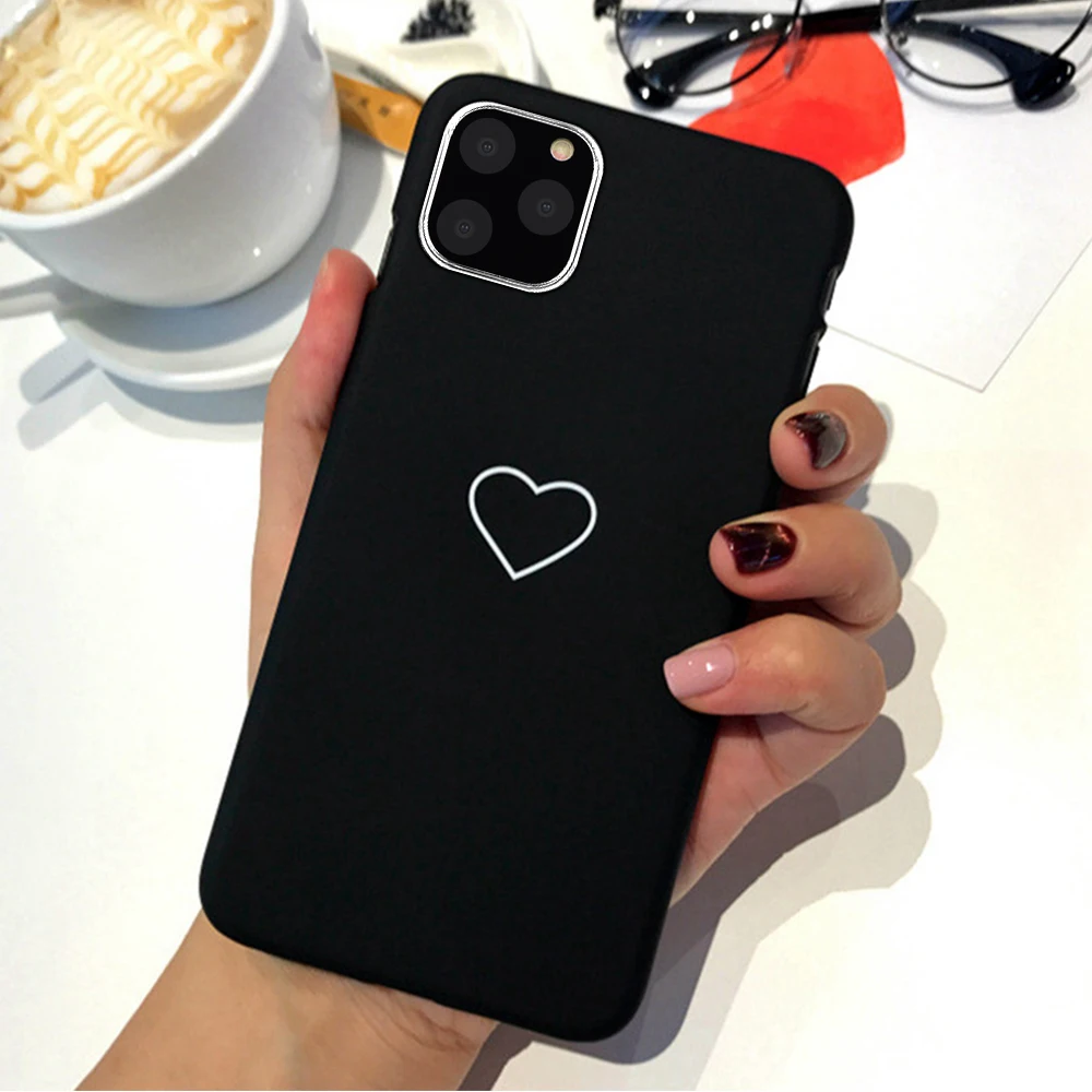 LAPOPNUT Cute Lovely Heart Black Pink Shockproof Phone Case for IPhone 11 Pro XS MAX XR 8 7 6 6s 5 5s SE Hard Protective Cover |