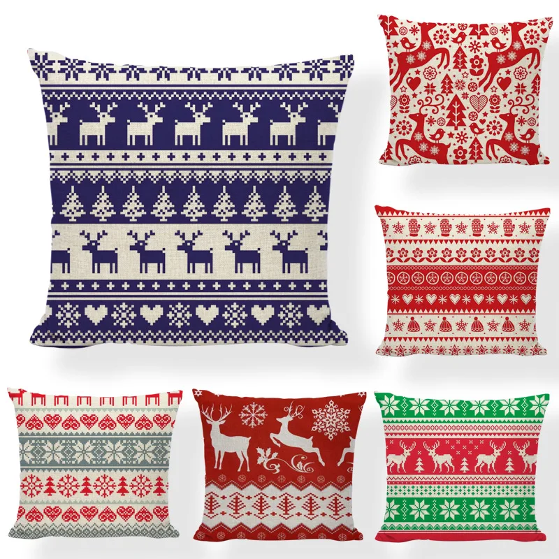 

Красочные рождественские Льняные Наволочки с оленями, рождественские наволочки для подушек, наволочки с изображением снеговика, гостиной, ...