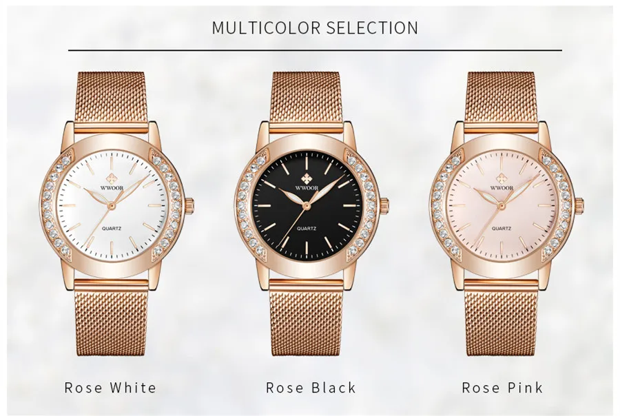 

WWOOR Women's Watches Luxury Rose Gold Sport Bracelet Watch Ladies Diamond Analog Female Quartz Wristwatch Dress Wrist Watch 202