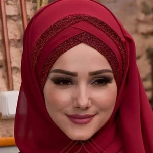 2020 New Sequins Glitter Forehead Cross Muslim Hijab Scarf Ready to Wear Turban Hijabs Islamic Women in USA (United States)