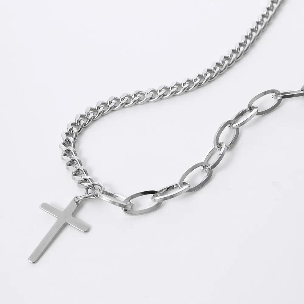 

IngeSight.Z Vintage Stainless Steel Choker Necklace Collar Punk Hip Hop Street Cross Pendant Necklaces for Men Jewelry Accessory