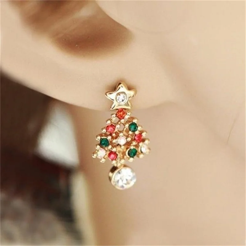 

7 Styles 1Pair Women Alloy Christmas Tree Pendant Earrings Plating Gold Dangle Jewelry Earrings Xmas Gifts