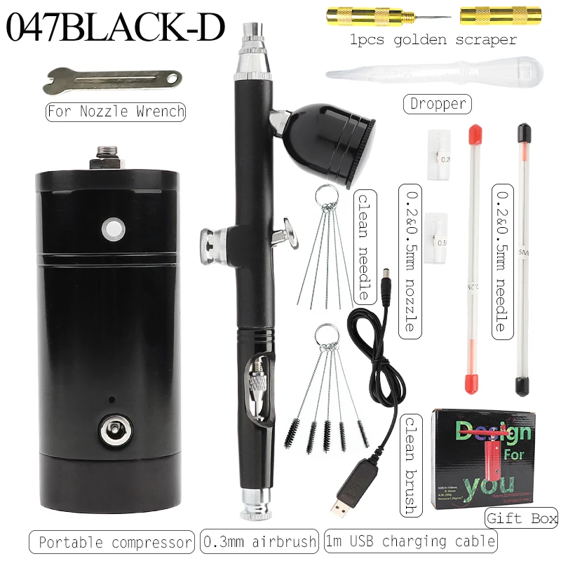 047 BLACK-D Onnfang Портативный Аэрограф беспроводной компрессор живопись Spary пистолет макияж искусство тело Торт Модель автомобиля разлива воды распылитель аэрограф - Цвет: 047 BLACK-D
