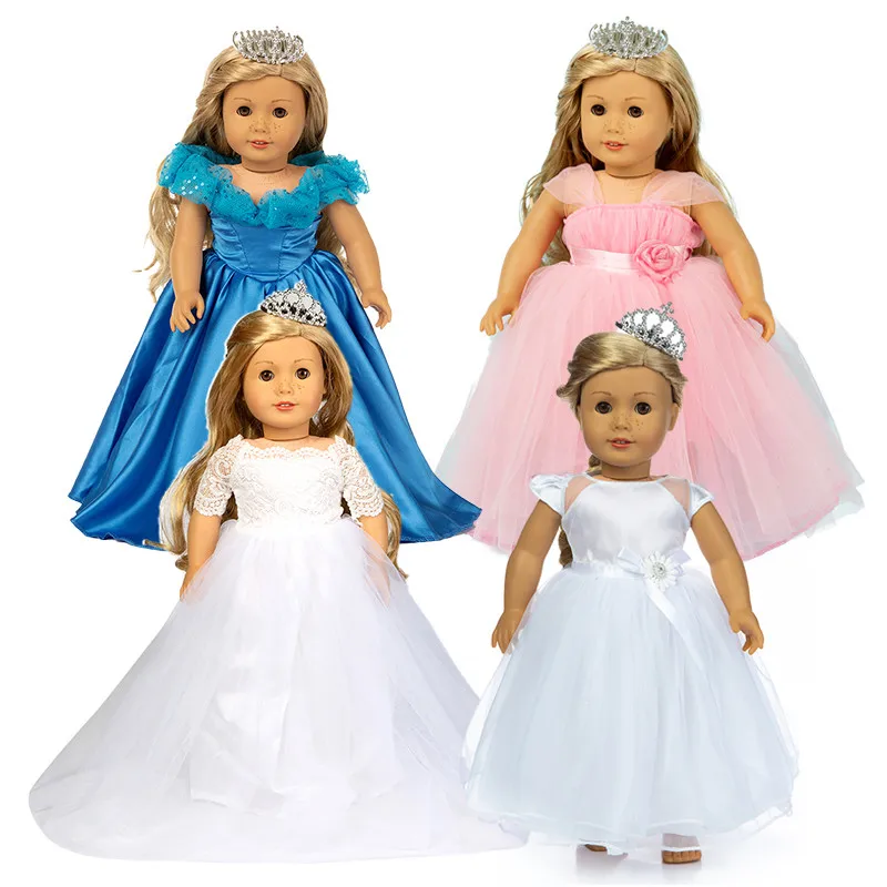 

Fit 17 inch 43cm Born New Baby Doll Clothes Accessories White Pink Blue Hair With Wedding Dress For Baby Birthday Festival Gift