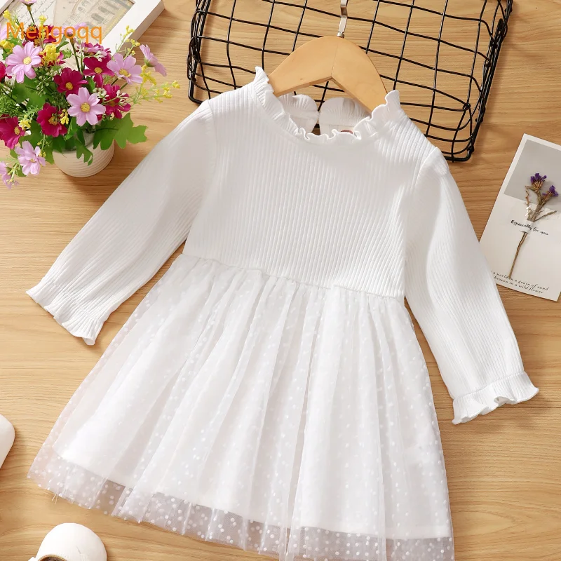

Newborn Baby Girls Spring Full Sleeve Solid Ruched Mesh Cotton Casual Knee-length Dress Infant Kids Clothes 0-24M
